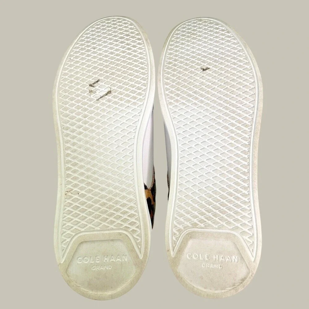 Cole Haan Grand Crosscourt White Leather Leopard Calf Hair Sneakers 7B